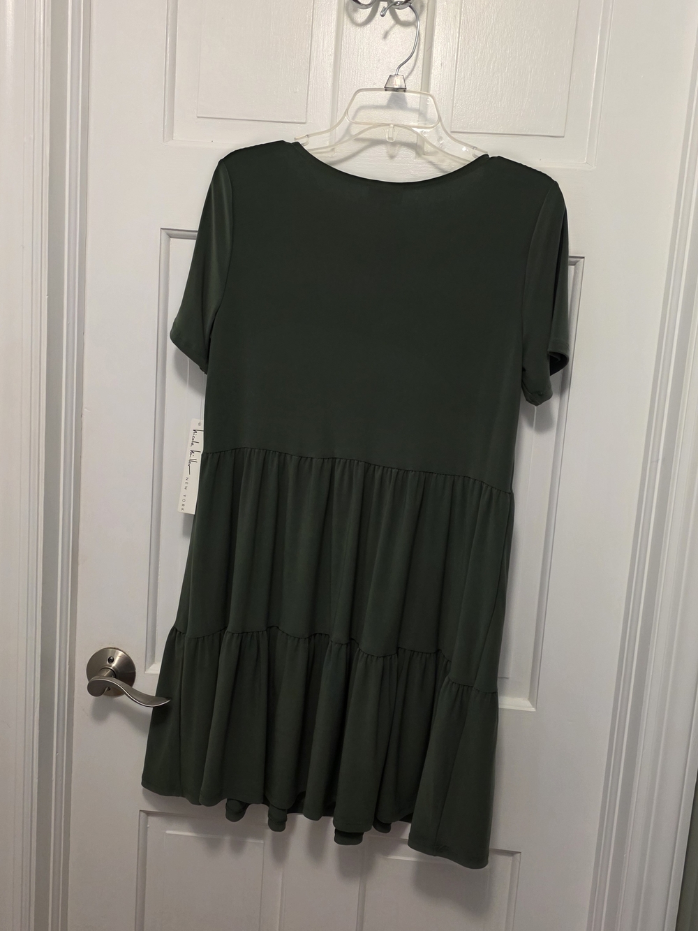NWT Nicole Miller New York Relaxed Tiered Mini Dress in Olive Green Size Medium - Picture 9 of 10